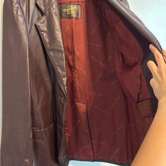 Vintage Genuine Leather Red Wine Women's Office Jacket Blazer -Size Medium/Large - Picture 11 of 14